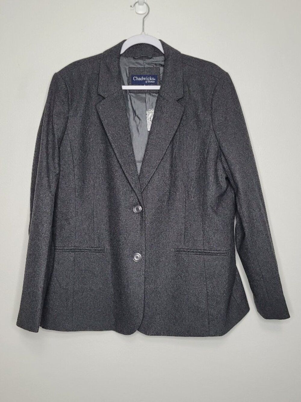 Chadwicks gray wool blend two button front blazer jacket size 18 NWT